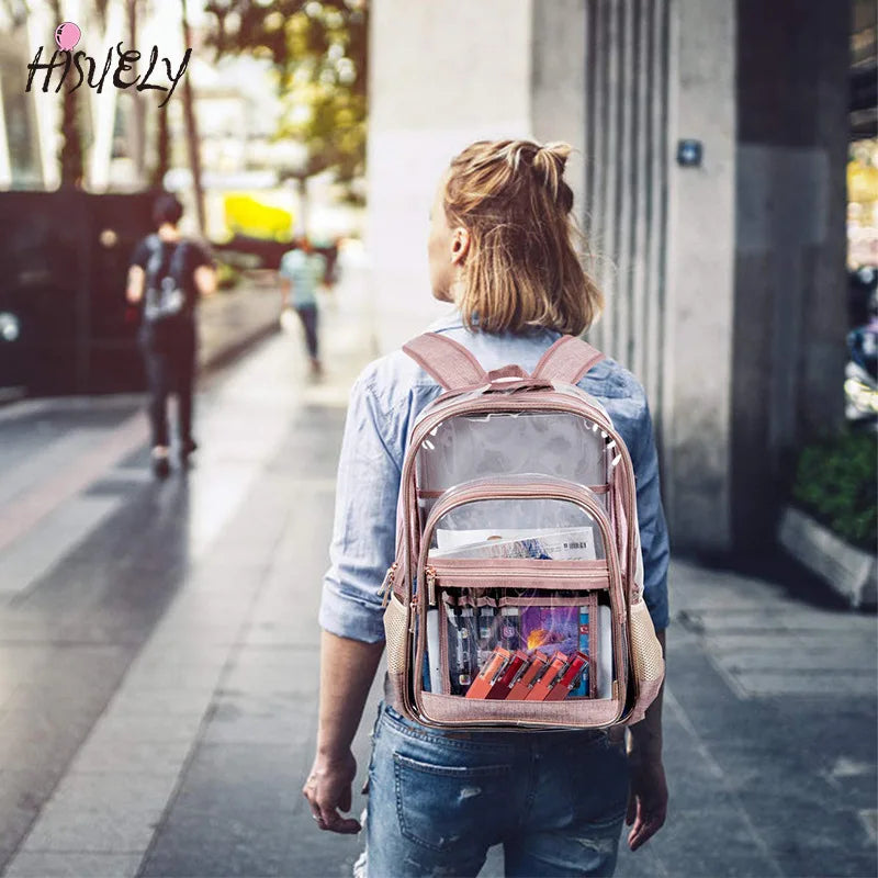 Clear PVC Waterproof Transparent School Bag See Through Backpacks High Large Cap