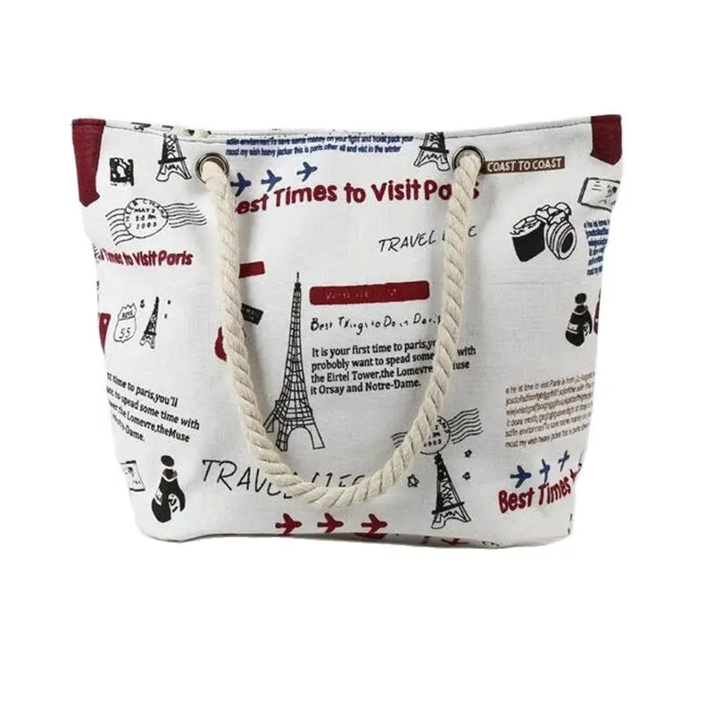 Cotton Strap Shoulder Bags Printed Tower Shell Travel Bags Large Size