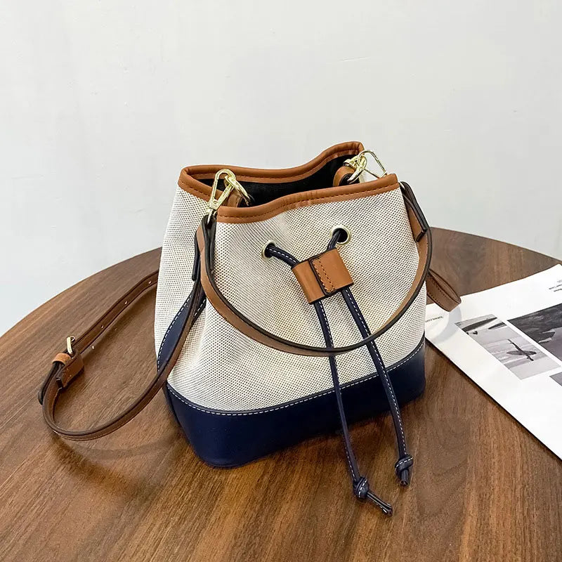 Women Drawstring Bucket Crossbody Bag Leather Shoulder Handbag