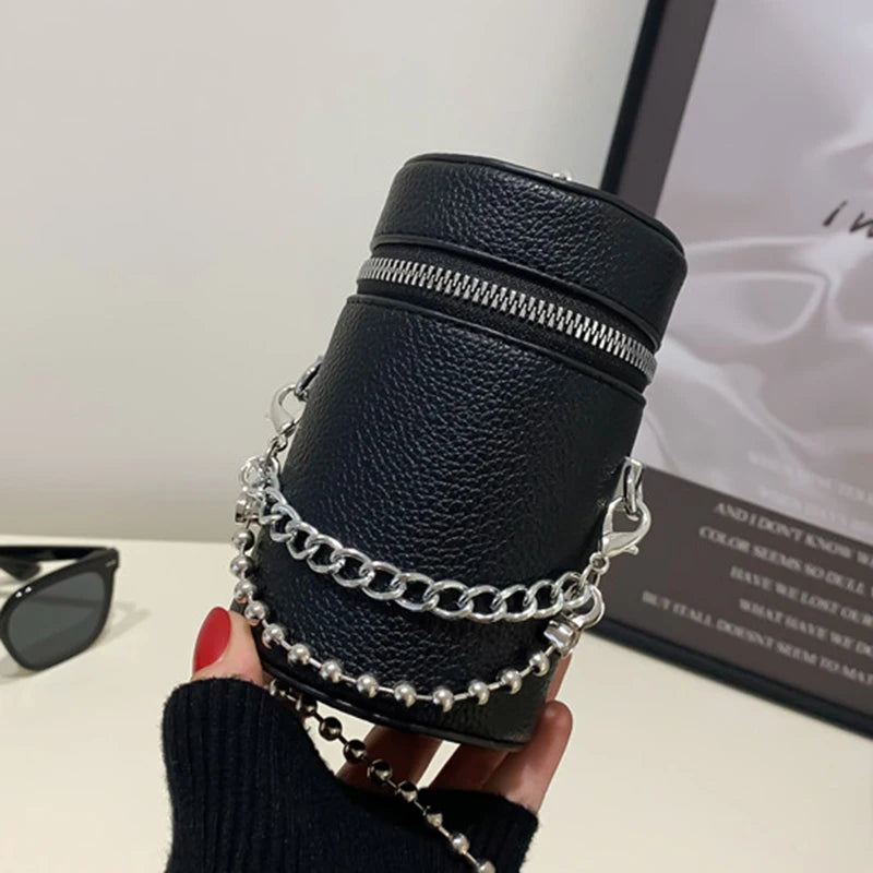 Women Cylinder Buckets Bags Mini Shoulder Bags Chain Messenger Bags