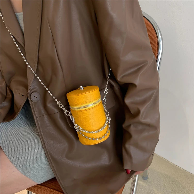 Women Cylinder Buckets Bags Mini Shoulder Bags Chain Messenger Bags