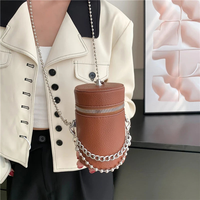 Women Cylinder Buckets Bags Mini Shoulder Bags Chain Messenger Bags