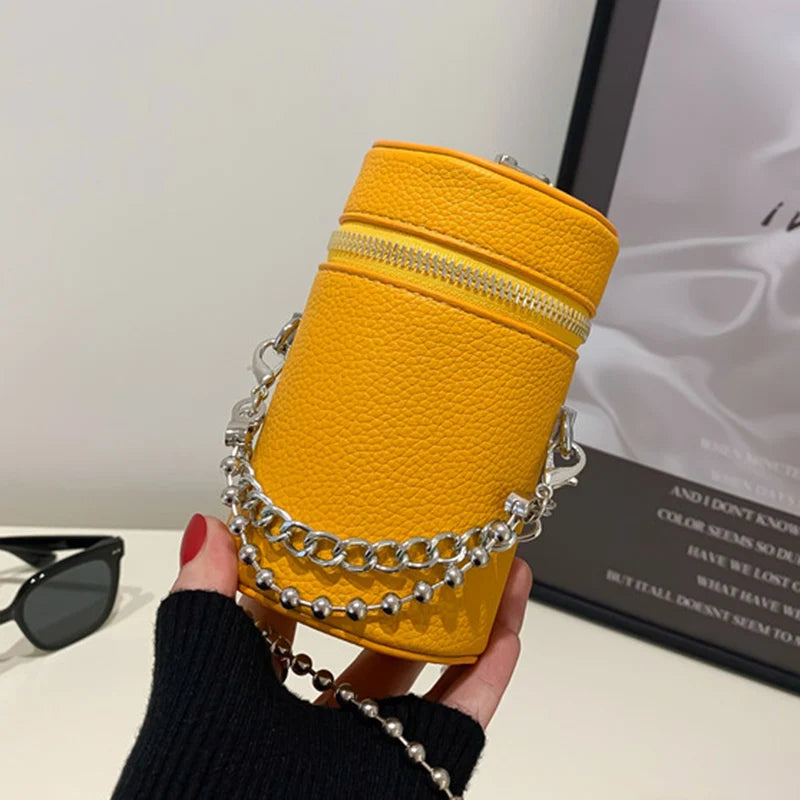 Women Cylinder Buckets Bags Mini Shoulder Bags Chain Messenger Bags