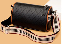 Diamond Lattice Leather Women Pillow Handbags Wide Strap Female Shoulder Bags