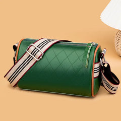 Diamond Lattice Leather Women Pillow Handbags Wide Strap Female Shoulder Bags