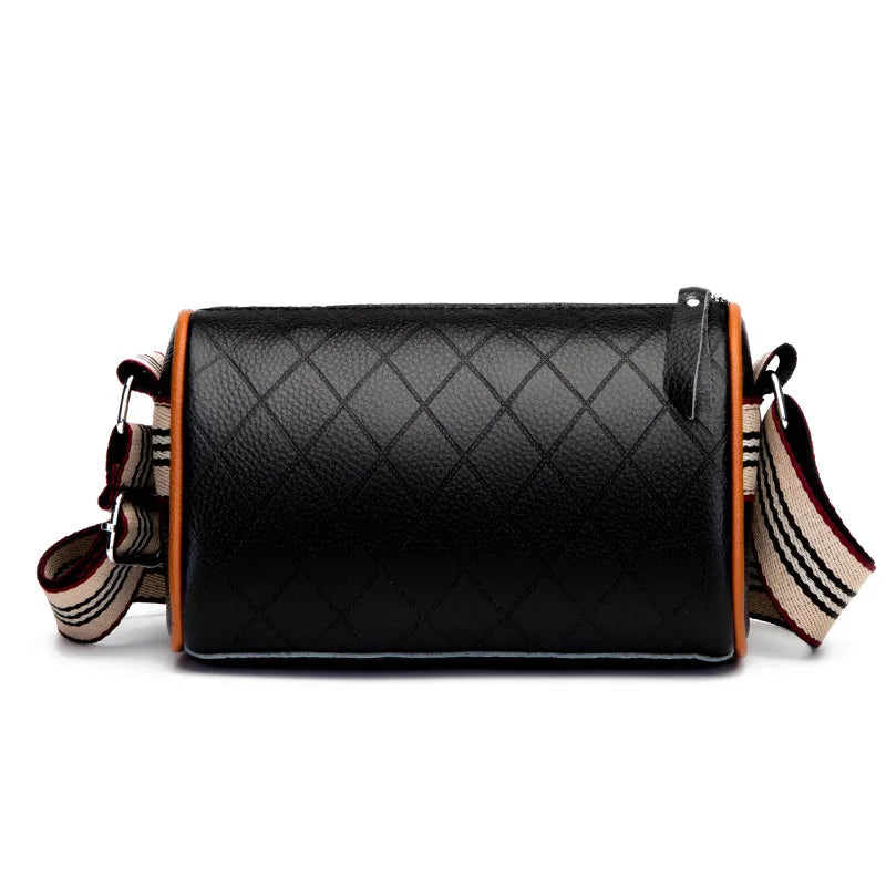 Diamond Lattice Leather Women Pillow Handbags Wide Strap Female Shoulder Bags