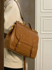 Vintage Brown Leather Shoulder Bag for Women
