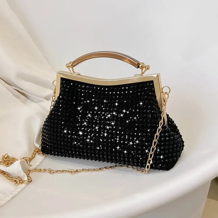 Silver Glitter Bead Evening Clutch Bag
