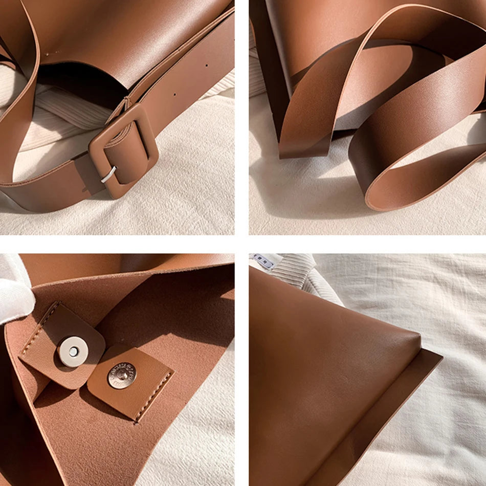 Women's Large Capacity Shoulder Bag Soft PU Leather Tote Handbag