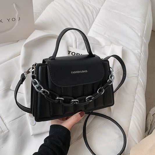 Acrylic Chain Women PU Leather Handbags Totes Bag Top-Handle Crossbody Bag