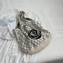 Knitted Tote Bag Wool Shoulder Bag High Capacity Shopper Bag Top Handle