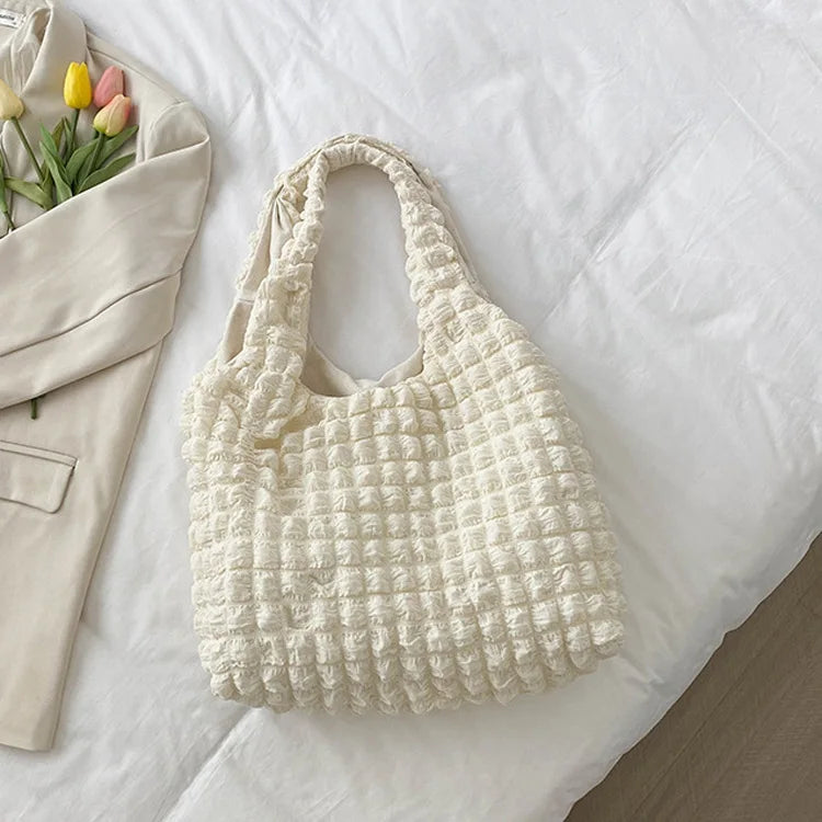 Casual Tote Large Capacity Shoulder Bag Pleated Ladies Handbag