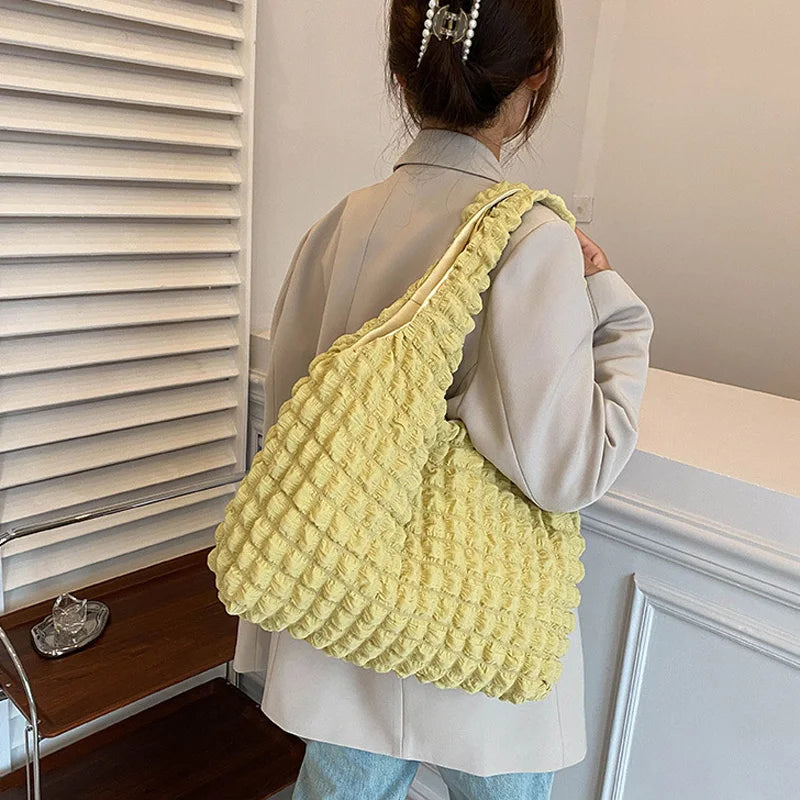 Casual Tote Large Capacity Shoulder Bag Pleated Ladies Handbag