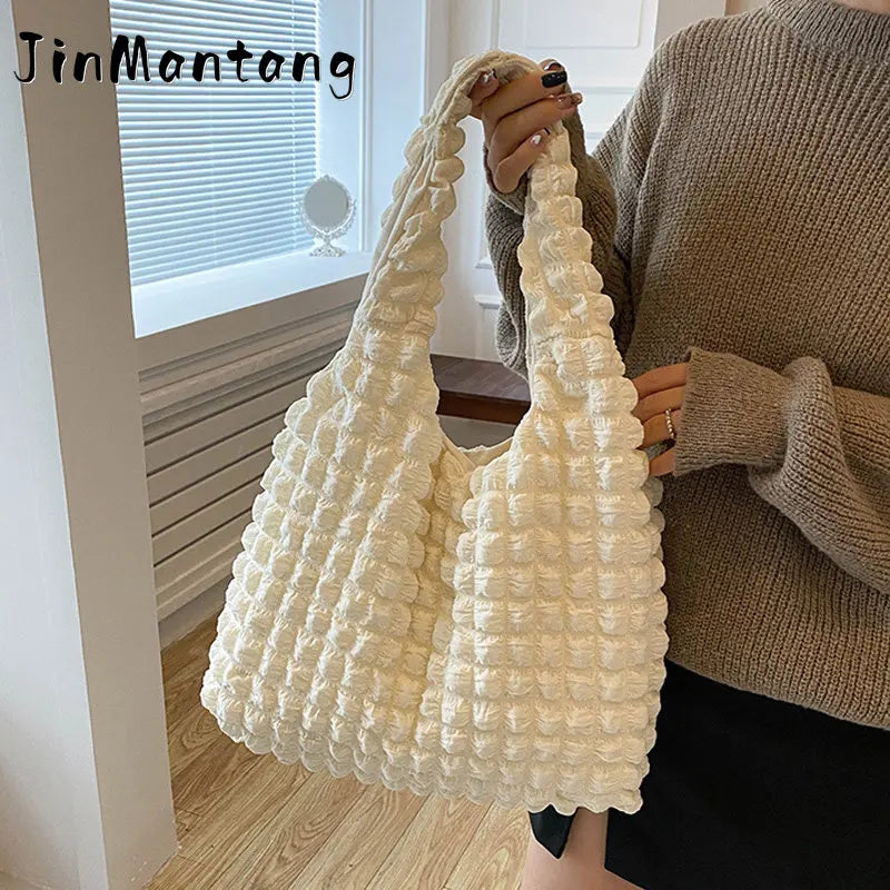 Casual Tote Large Capacity Shoulder Bag Pleated Ladies Handbag
