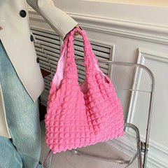 Casual Tote Large Capacity Shoulder Bag Pleated Ladies Handbag