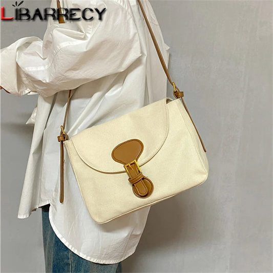 Panelled High Canvas Women Messenger Shoulder Bag