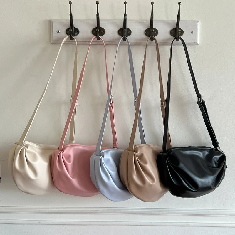 Plicated Shoulder Bag Soft Pu Leather Crossbody Bag
