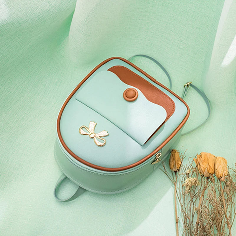 Women Mini PU Leather Backpack Small School Bag