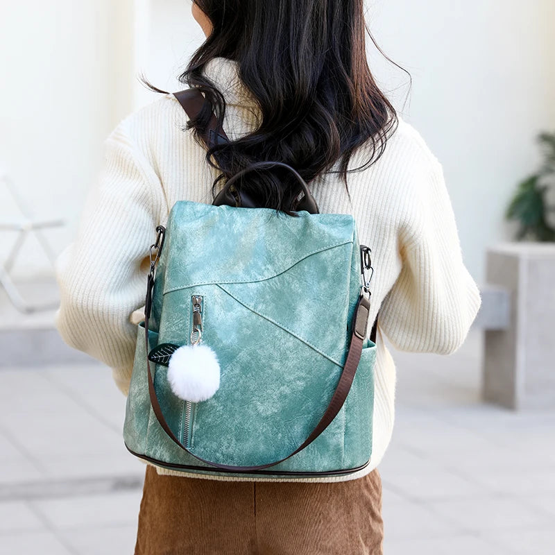 Women Double Strap Backpack Soft Surface PU Leather Handbag