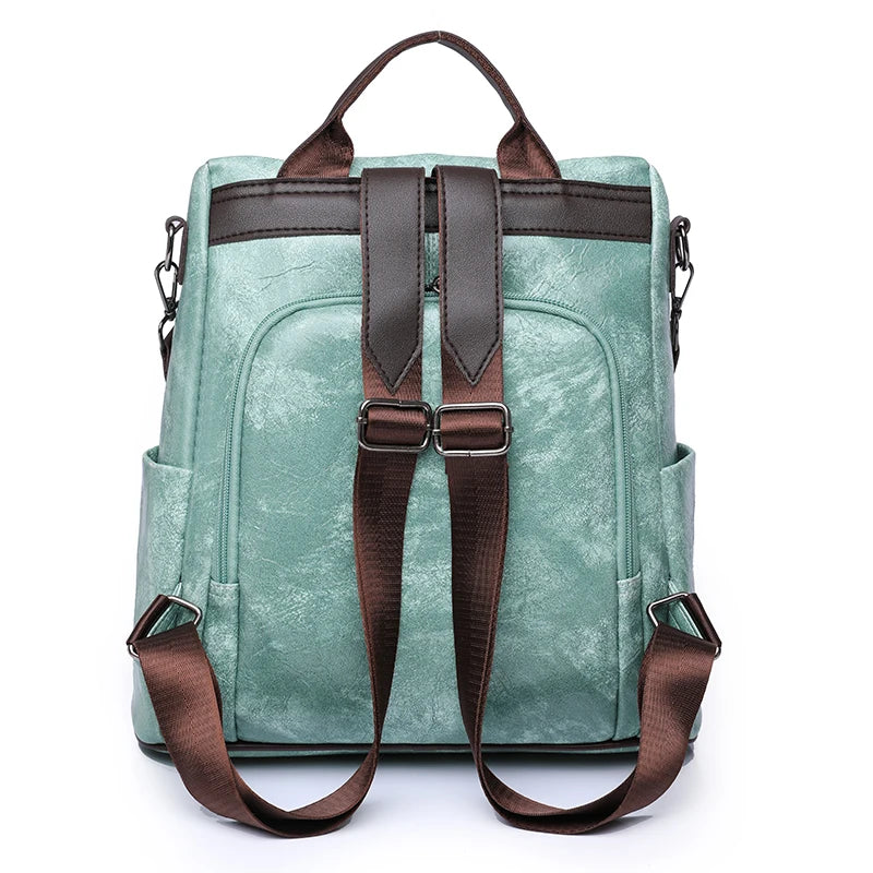 Women Double Strap Backpack Soft Surface PU Leather Handbag