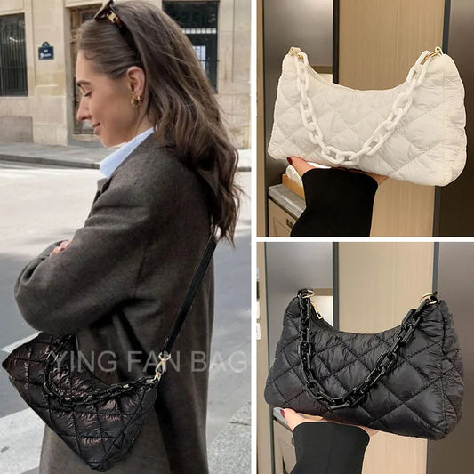 Thick Chain Oxford Cloth Shoulder Bag for Women