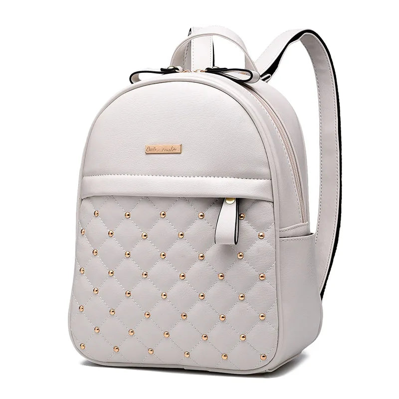 Rivet Backpack Women Solid School College Female Handbag