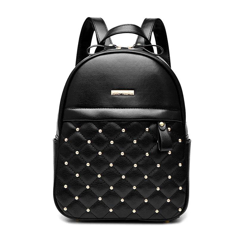 Rivet Backpack Women Solid School College Female Handbag