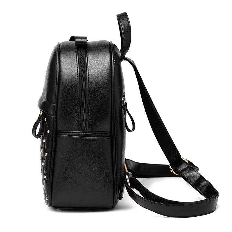 Rivet Backpack Women Solid School College Female Handbag