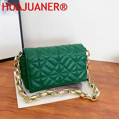 Plaid Shoulder Bag with Thick Chain for Women Handbags Purses Ladies