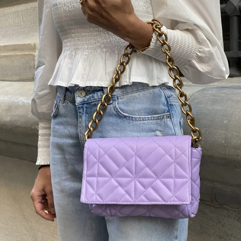 Metal Chain Square Bag Rhombus Female Shoulder Bag