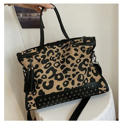 Leopard Print Crossbody Bag Retro Rivet Handbag