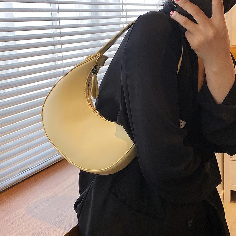 Women's Half Moon Crossbody Bag PU Leather Shoulder Handbag