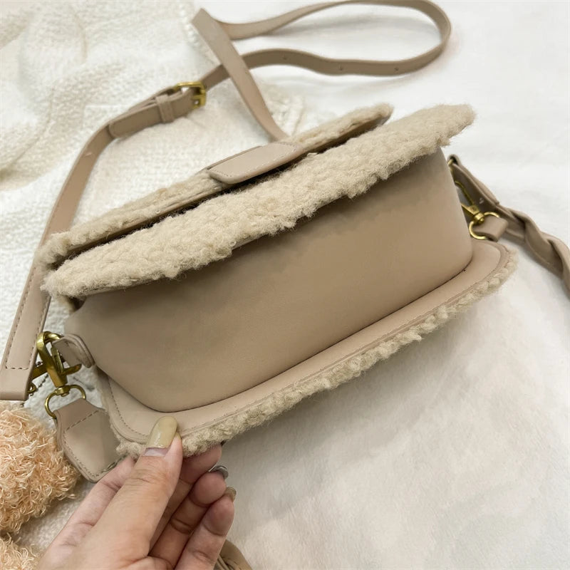 Winter Plush Women's Handbag Saddle Shoulder Strap Small Armpit Bag