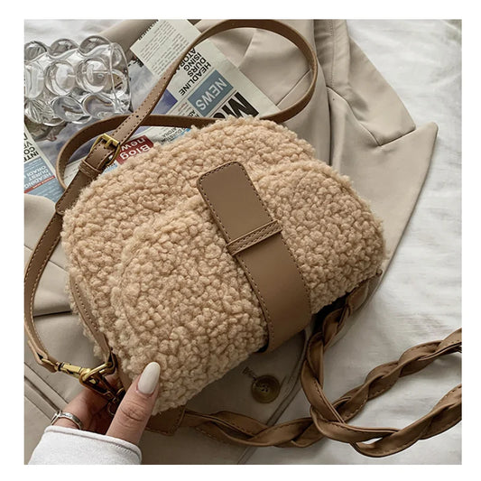 Winter Plush Women's Handbag Saddle Shoulder Strap Small Armpit Bag
