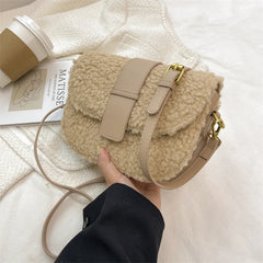 Winter Plush Women's Handbag Saddle Shoulder Strap Small Armpit Bag