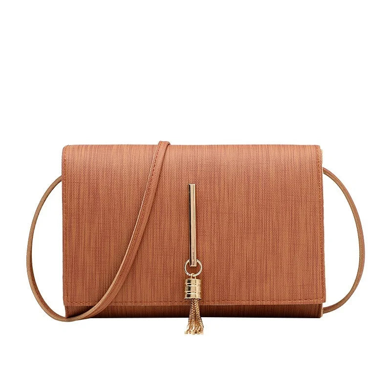 Women Crossbody Handbag Small PU Leather Tassel Decor Casual Shoulder Purse
