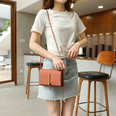 Women Crossbody Handbag Small PU Leather Tassel Decor Casual Shoulder Purse