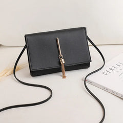 Women Crossbody Handbag Small PU Leather Tassel Decor Casual Shoulder Purse