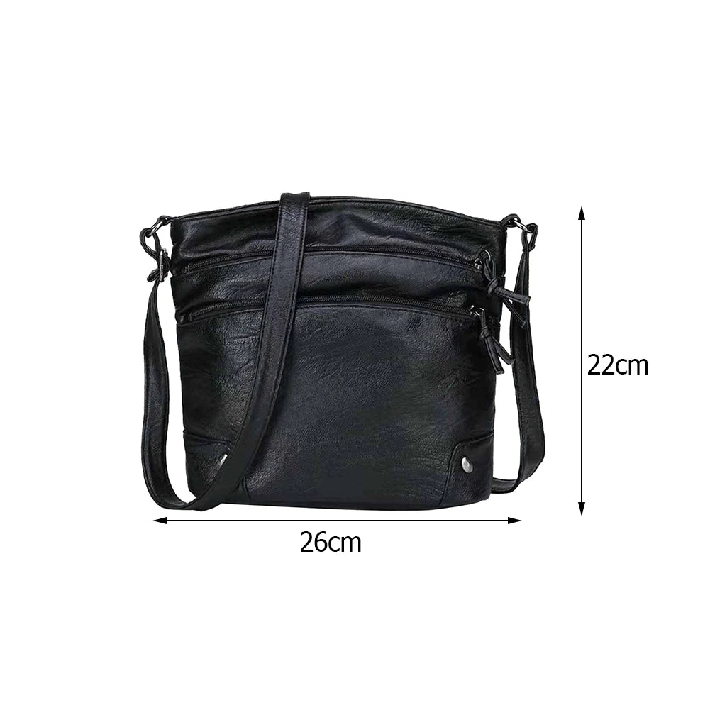 Multi-pocket Bucket Shoulder Bag Washed Pu Leather Crossbody