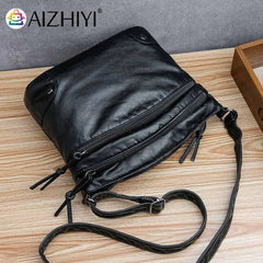 Multi-pocket Bucket Shoulder Bag Washed Pu Leather Crossbody