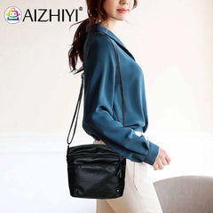 Multi-pocket Bucket Shoulder Bag Washed Pu Leather Crossbody
