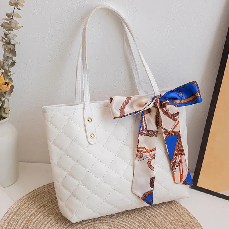 Women Shoulder Bag PU Leather Rhombic Embroidery Handbag Tote Bag
