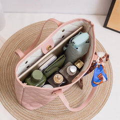 Women Shoulder Bag PU Leather Rhombic Embroidery Handbag Tote Bag