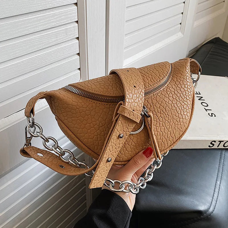 Women Waist Bag Brown Chain Crossbody Bags Chest Bags Female Belt Bag