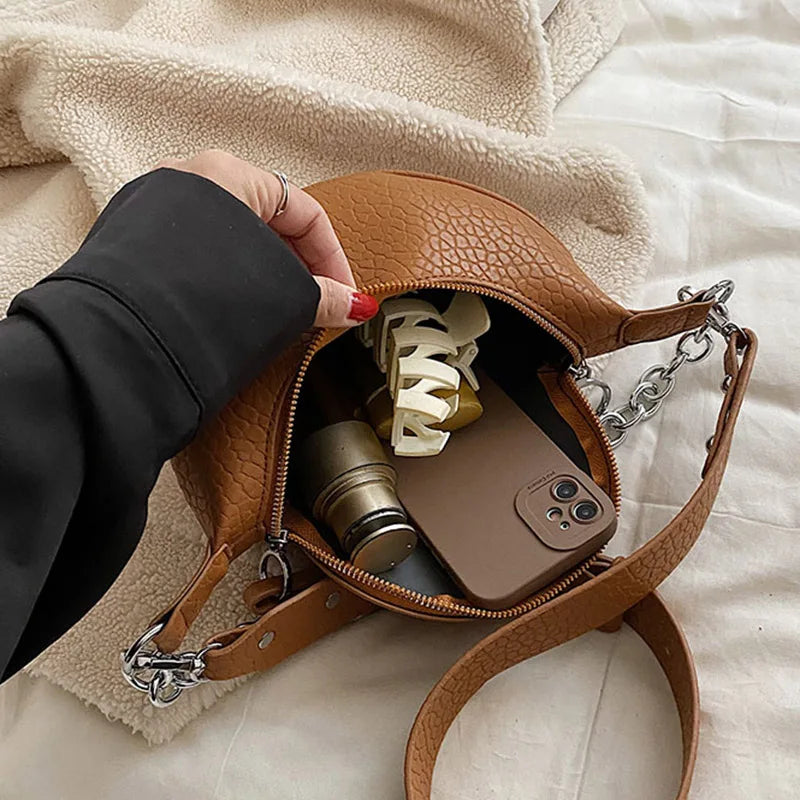 Women Waist Bag Brown Chain Crossbody Bags Chest Bags Female Belt Bag
