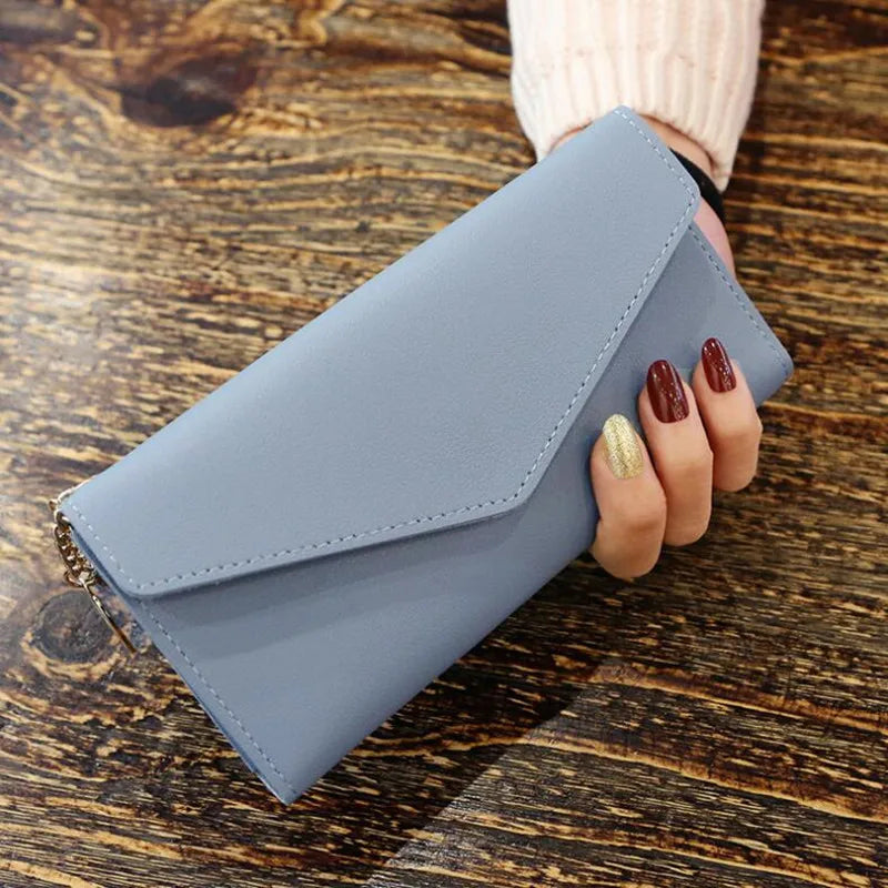 Women's Zipper Clutch Wallet Soft PU Leather Gray Red Long Purse
