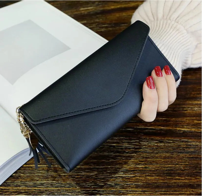 Women's Zipper Clutch Wallet Soft PU Leather Gray Red Long Purse