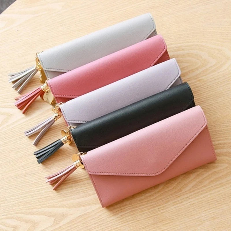 Women's Zipper Wallet Soft PU Leather Clutch - Purple Gray Red