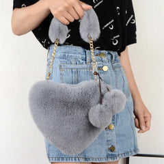 Heart-Shaped Shoulder Bag Love Handbag Winter Chain Crossbody Bag