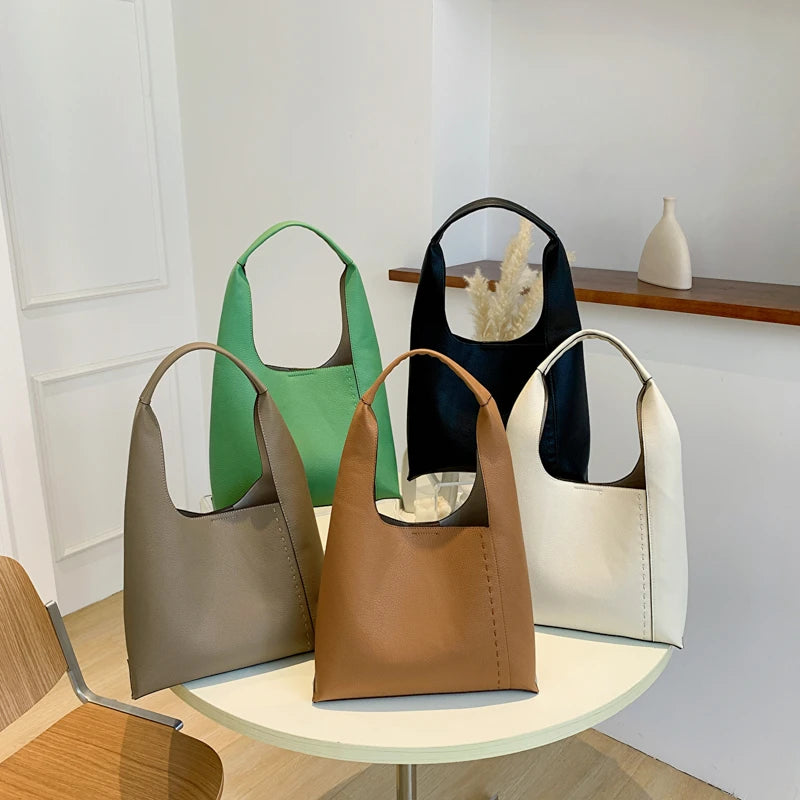 Women Casual Tote PU Leather Shoulder Bucket Bag Large Capacity